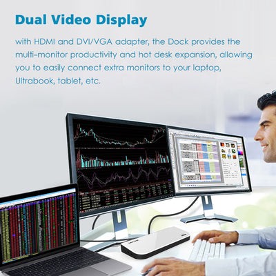 6 x USB 3.0 Port Universal Docking Station Dual Video Monitor HDMI Display